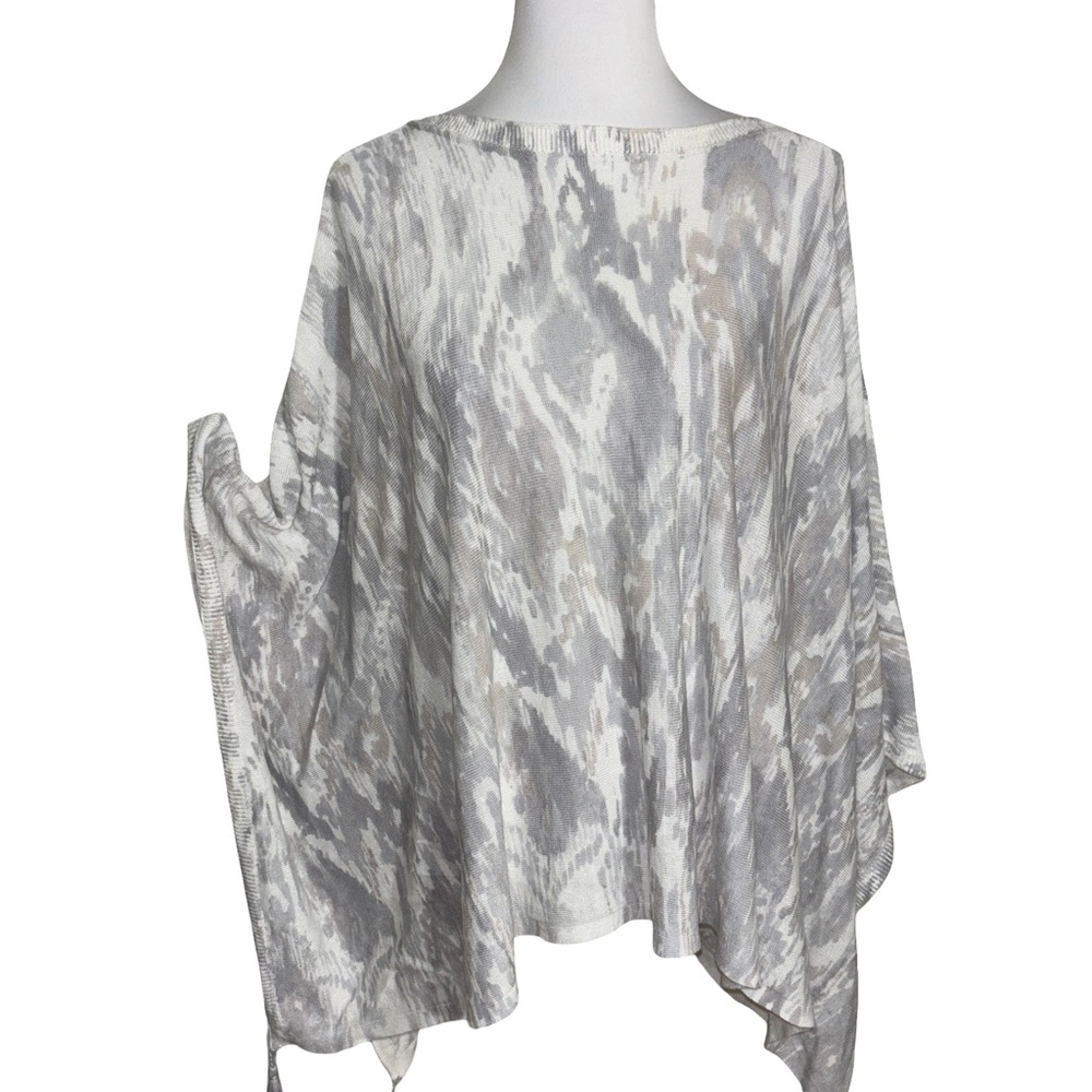 J. Jill Abstract Gray Cream Linen Poncho